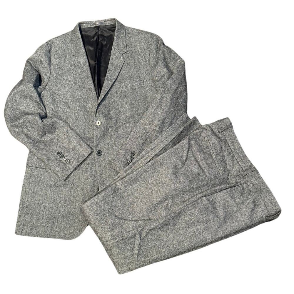 COS Men’s Wool Houndstooth Suit Set Gray Black Blazer 44R Slim Pants 36R
